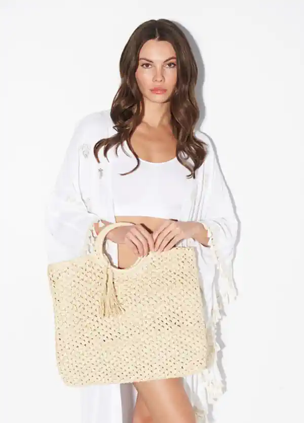 жіноча сумка на підкладці з соломки бежевого кольору